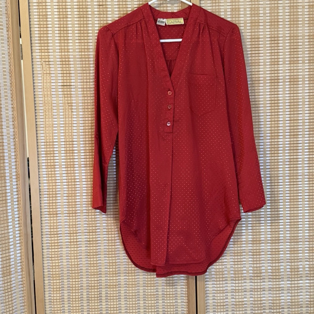 Diane Gilman Womens M Blouse Red 3/4 Sleeve Boho Fairycore Silky Y2K Office